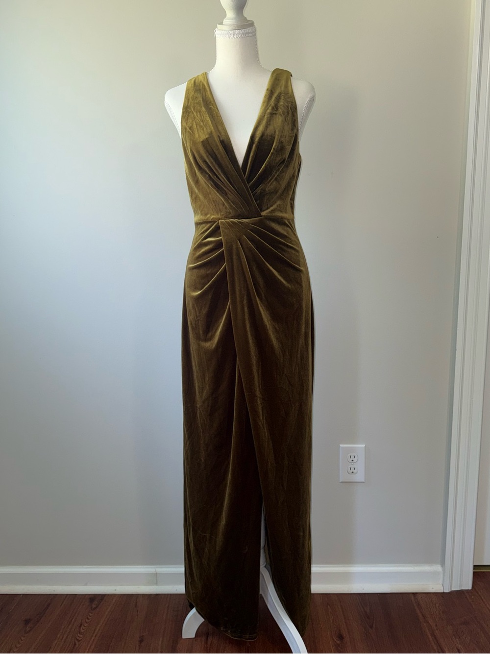 Lulus Olive Brown Velvet Draped Maxi Dress Size M